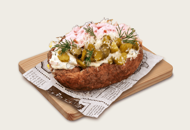 Бульба-крафт с ветчиной, огурцом и сыром